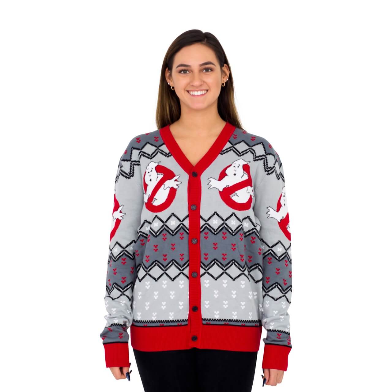 Women’S Ghostbusters Logo Ugly Christmas Cardigan Sweater