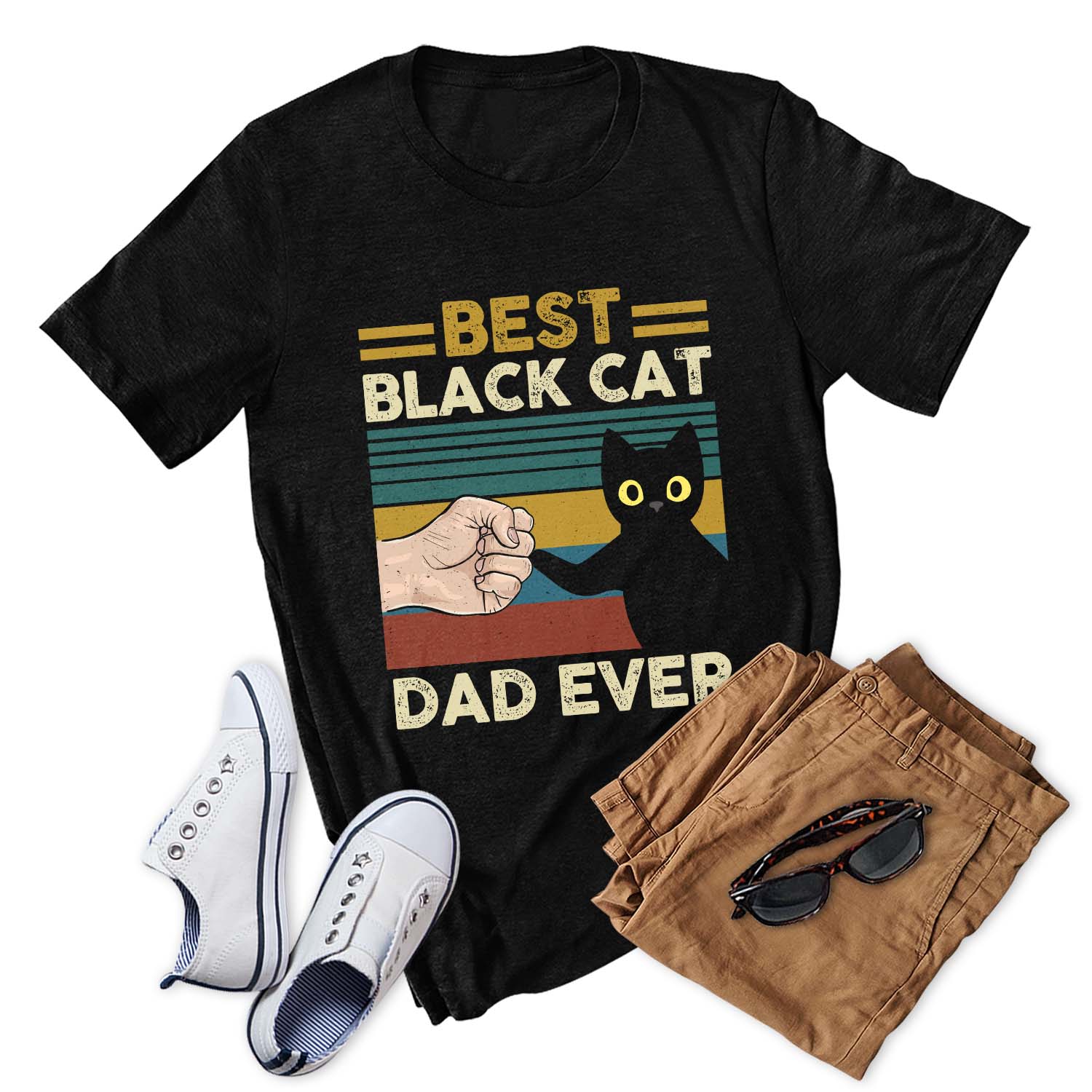 Best Black Cat Dad Ever Vintage Funny Cat Shirt Gift