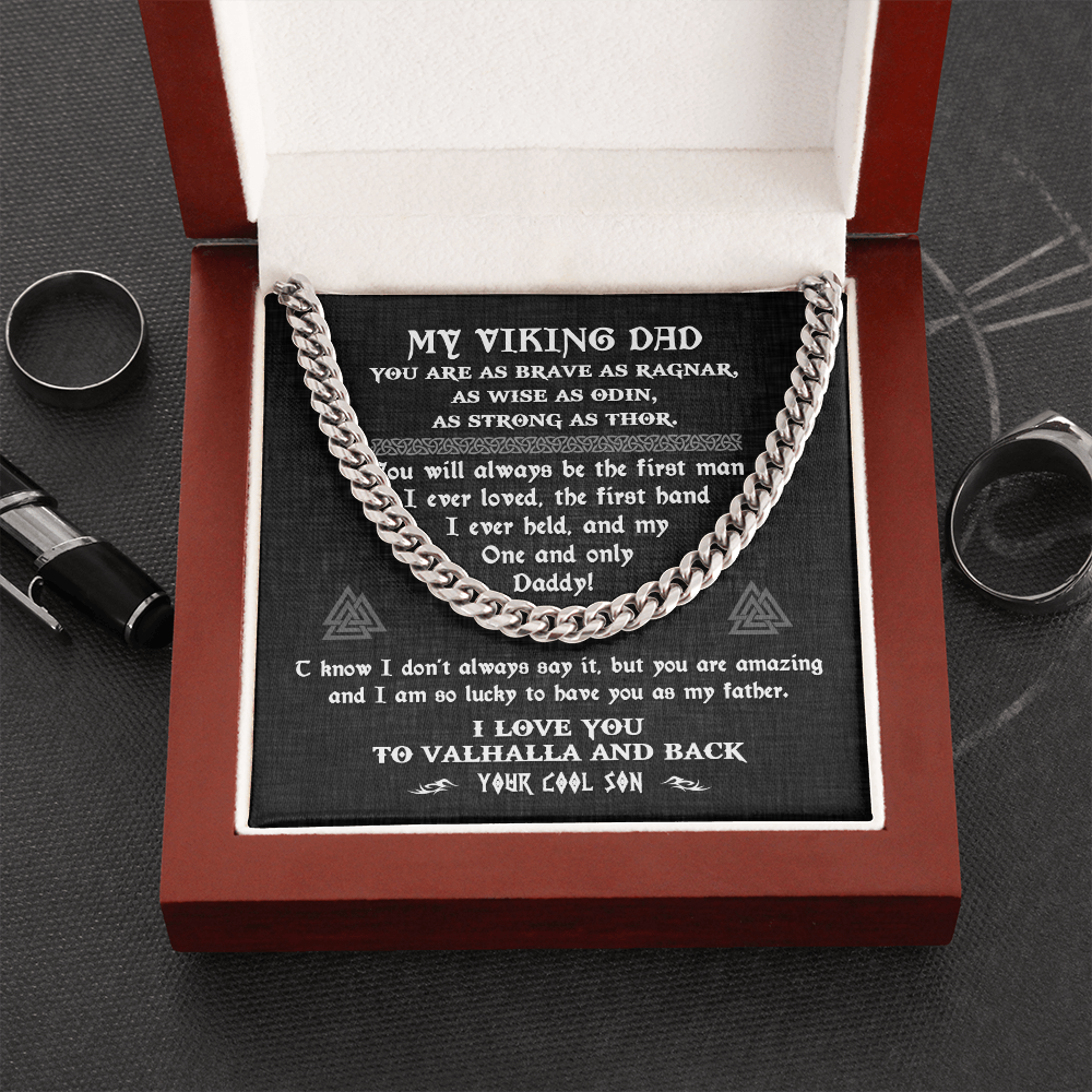 To My Viking Dad, Cuban Chain Necklace For Dad, Viking Gift For Dad From Son, Dad Birthday, Father’S Day Gift