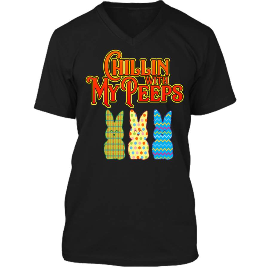 Chillin With My Peeps T-shirt Funny Easter Bunny Rabbit Tee Mens Printed V-Neck T