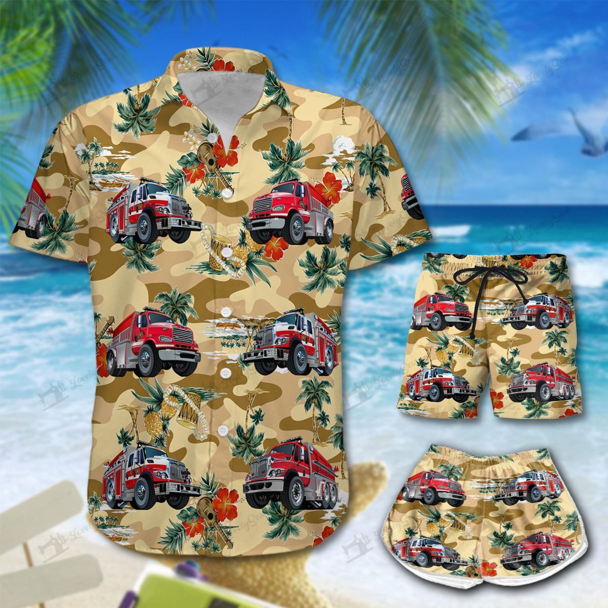 Fire Truck Hawaiian Shirt Shorts Ha9086