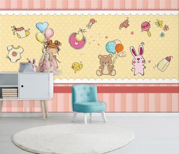 3D Girl Bear Rabbit Balloon Child Wall Mural Wallpaper 1001