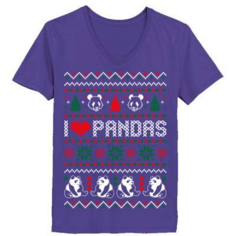 AGR I Love Pandas Ugly Christmas Sweater Xmas – Ladies’ V-Neck T-Shirt