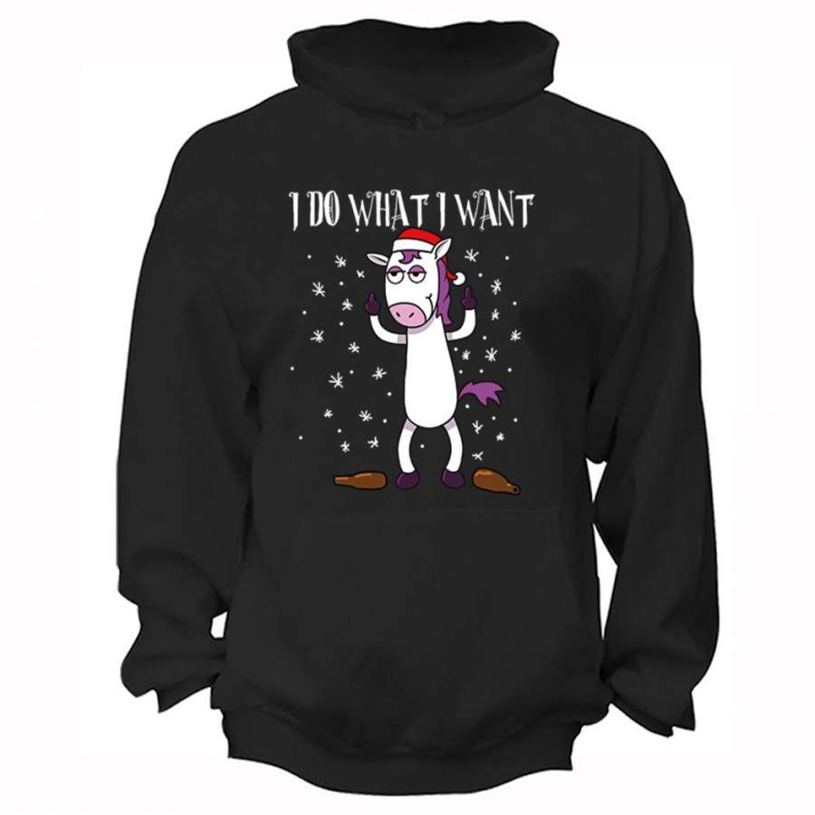 XtraFly Apparel Men’s I Do What I Want Unicorn Donkey Ugly Christmas Hooded-Sweatshirt Pullover Hoodie