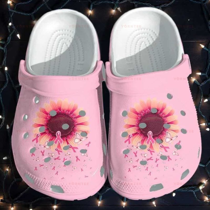 Sunflower Breast Cancer Awareness Merch Shoes – Butterfly Pink Cancer 2 Gift For Lover Rubber clog Shoes Comfy Footwear