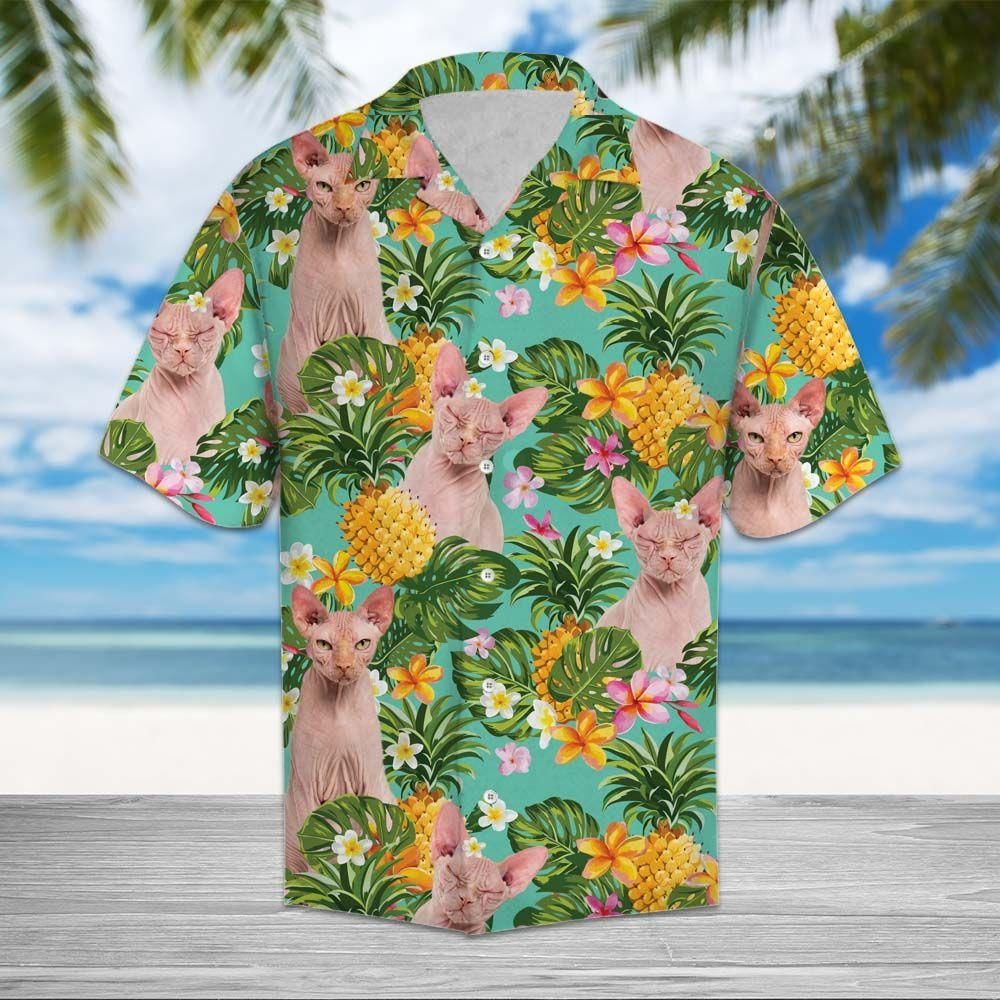 Tropical Pineapple Sphynx Aloha Hawaiian Shirt Colorful Short Sleeve Summer Beach Casual Shirt For Men And Women