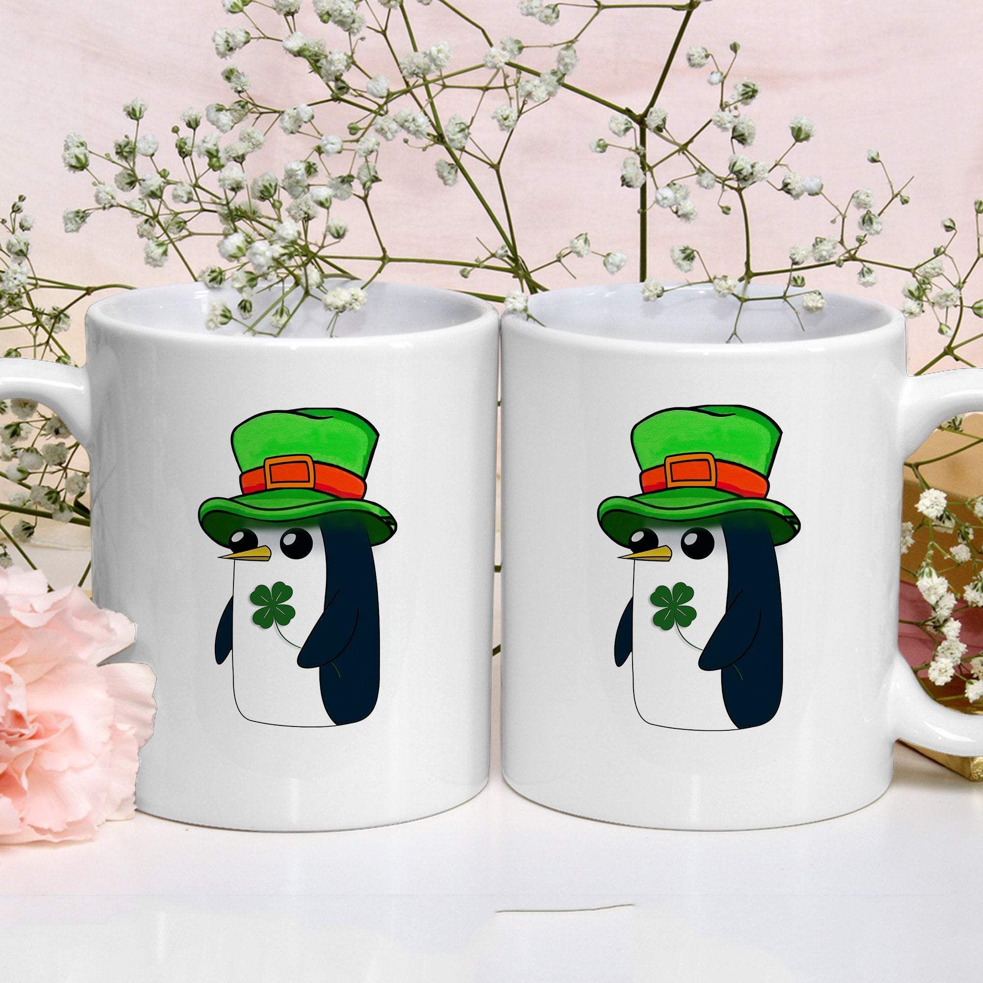 Penguins Holding Shamrock St Patrick’s Day Printed Mug