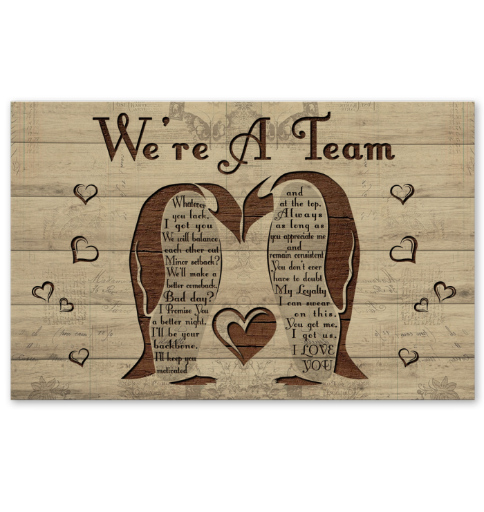 Penguin We Are A Team Typography Matte Canvas