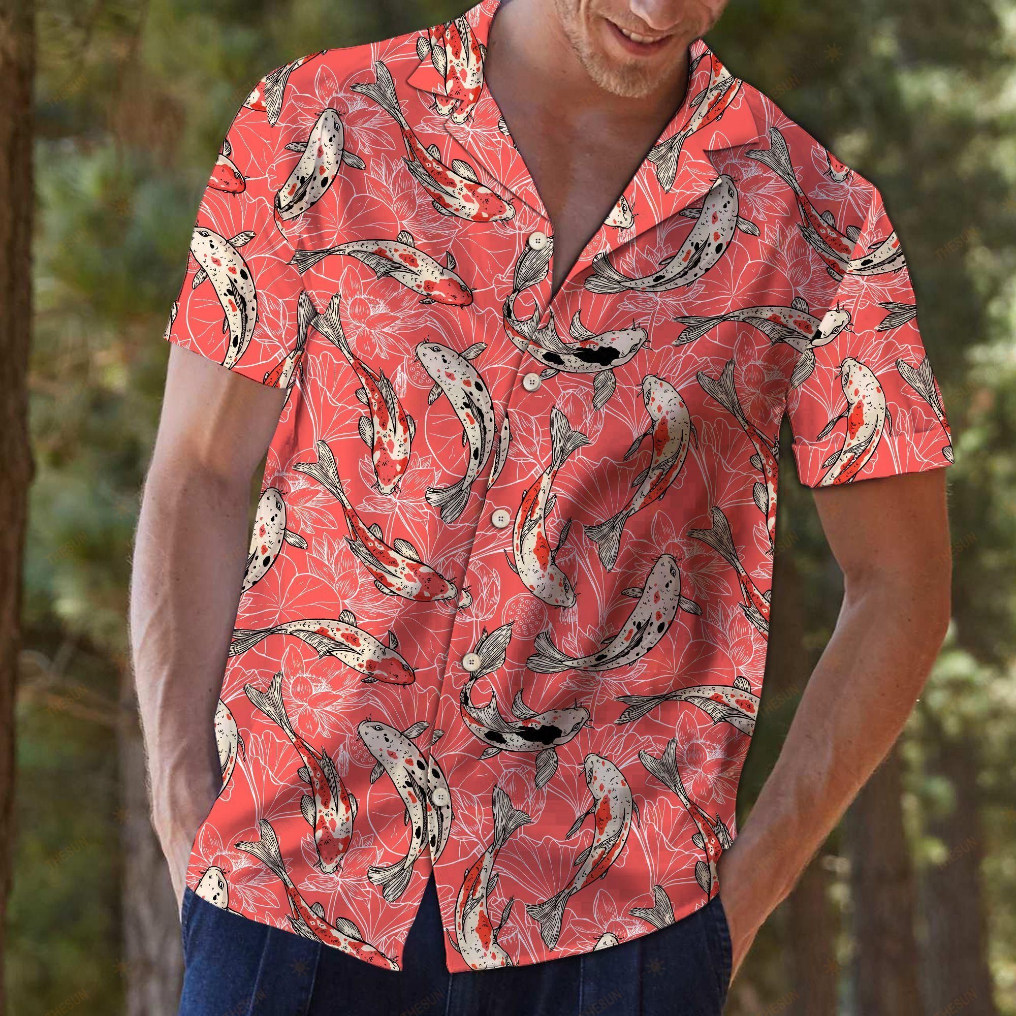 Koi Fish Flower Hawaiian Shirt Ha94691