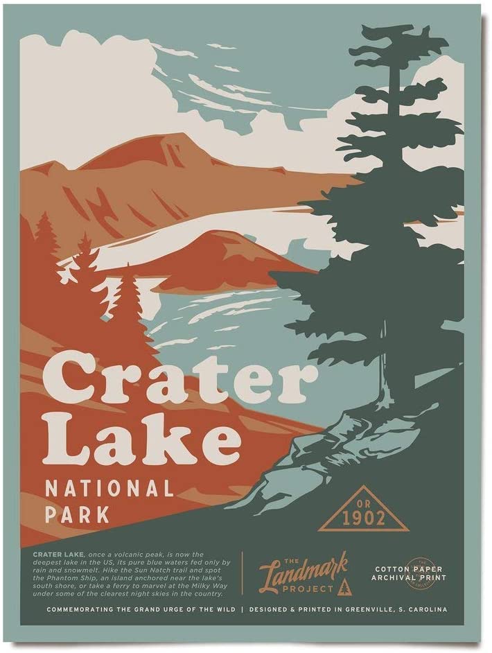 Travel Crater Lake National Park Visit Oregon Poster Art Print      Home Decor Gift For Men Women Family Friend On Birthday Xmas