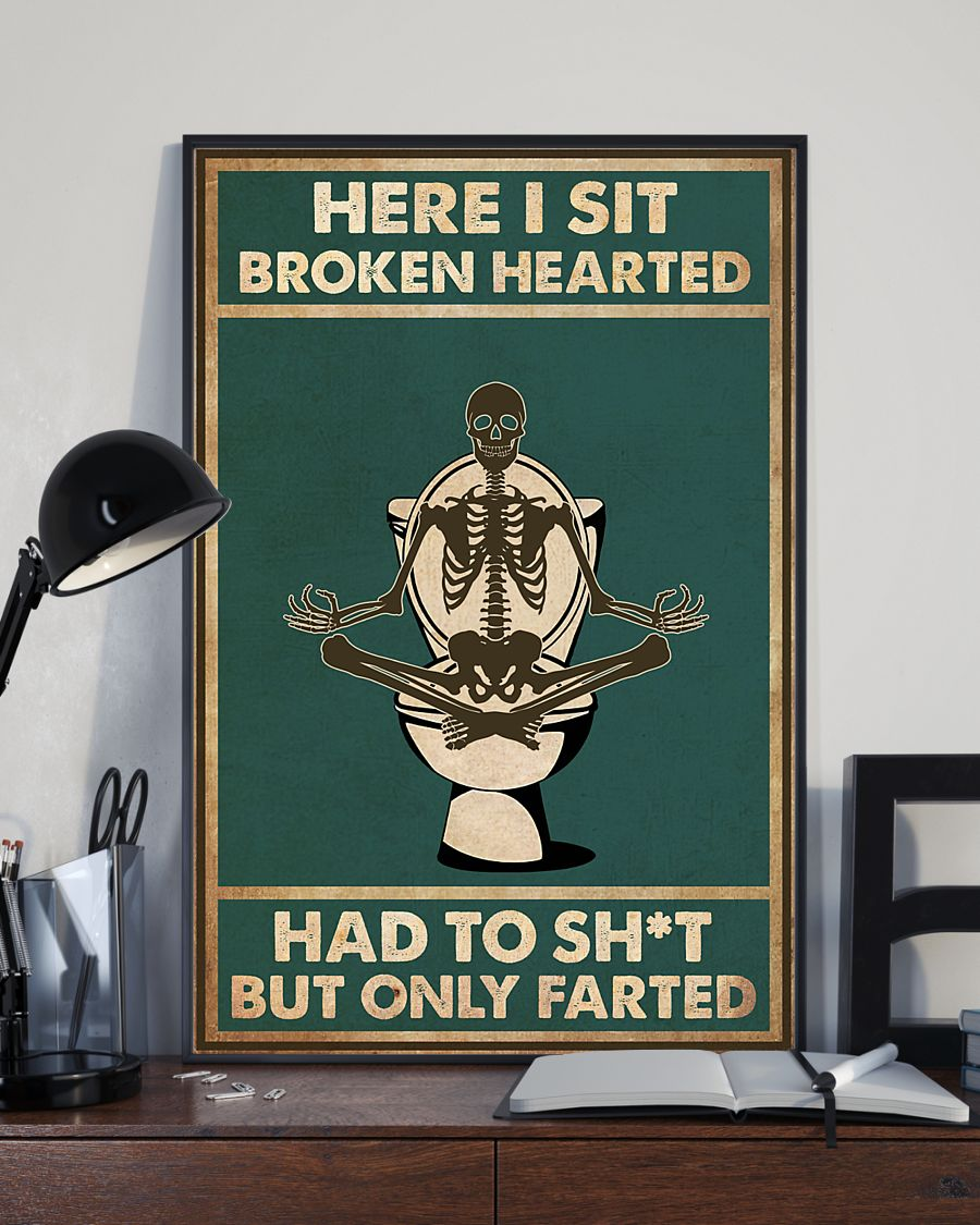 Yoga Skeleton Toilet Funny Poster Here I Sit Broken Hearted Room Home Decor Wall Art Gifts Idea – Funny Bathroom Toilet Poster