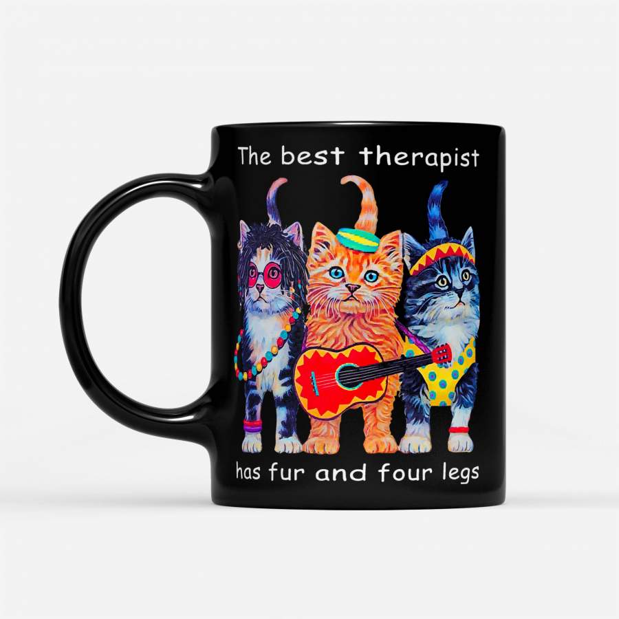 The Best Therapist Has Fur And Four Legs Kittens Guitar – Black Mug