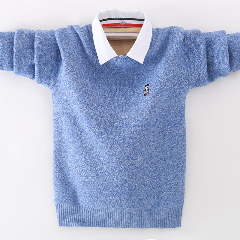 Boys Warm Sweater Autumn Winter Teenage Kids Cotton Knitted Turn Collar Pullover Can Match Velvet Children’s Knitwear Tops alx