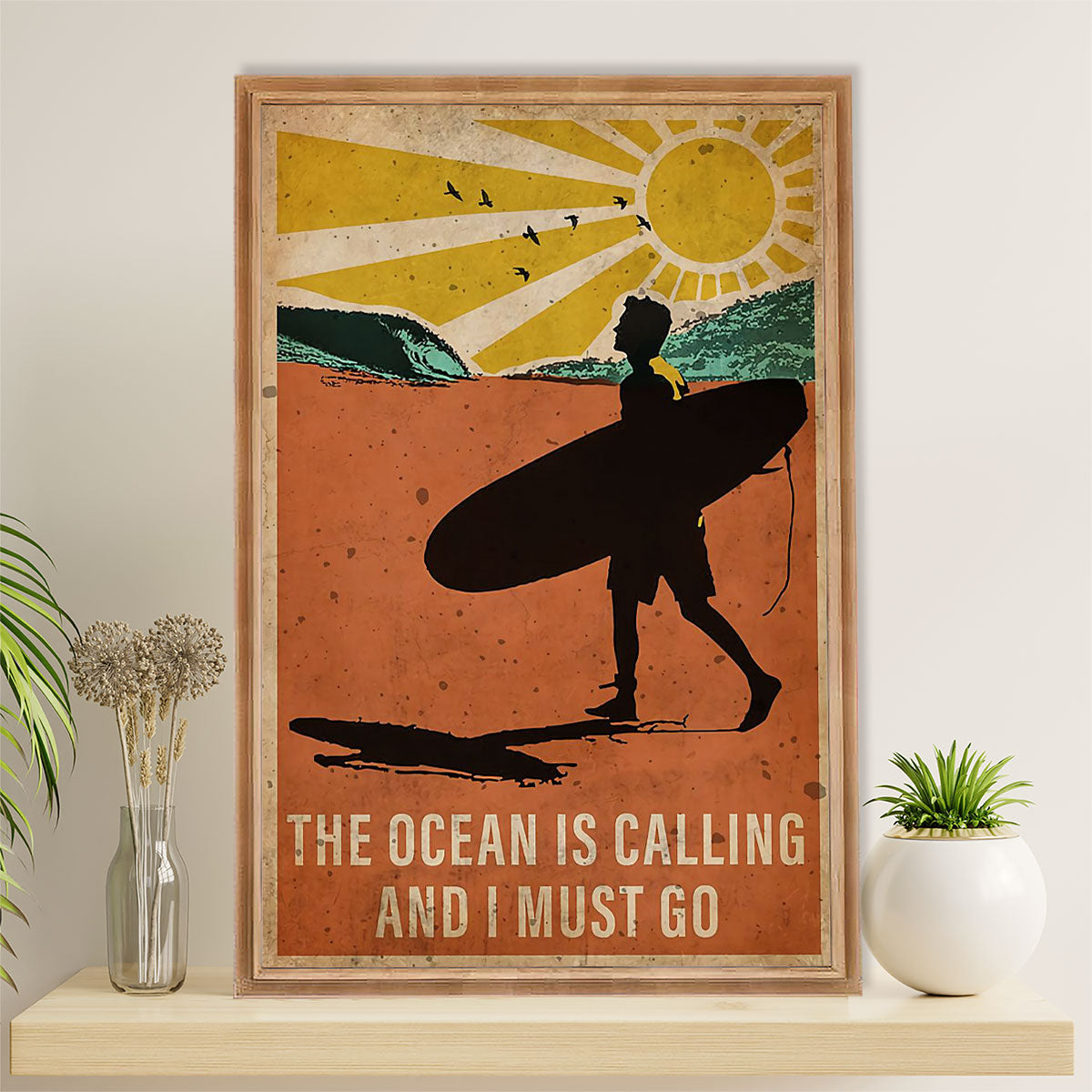 Water Surfing Canvas Wall Art Prints | Man Surfer – The Ocean Is Calling | Home Décor Gift For Beach Surfer