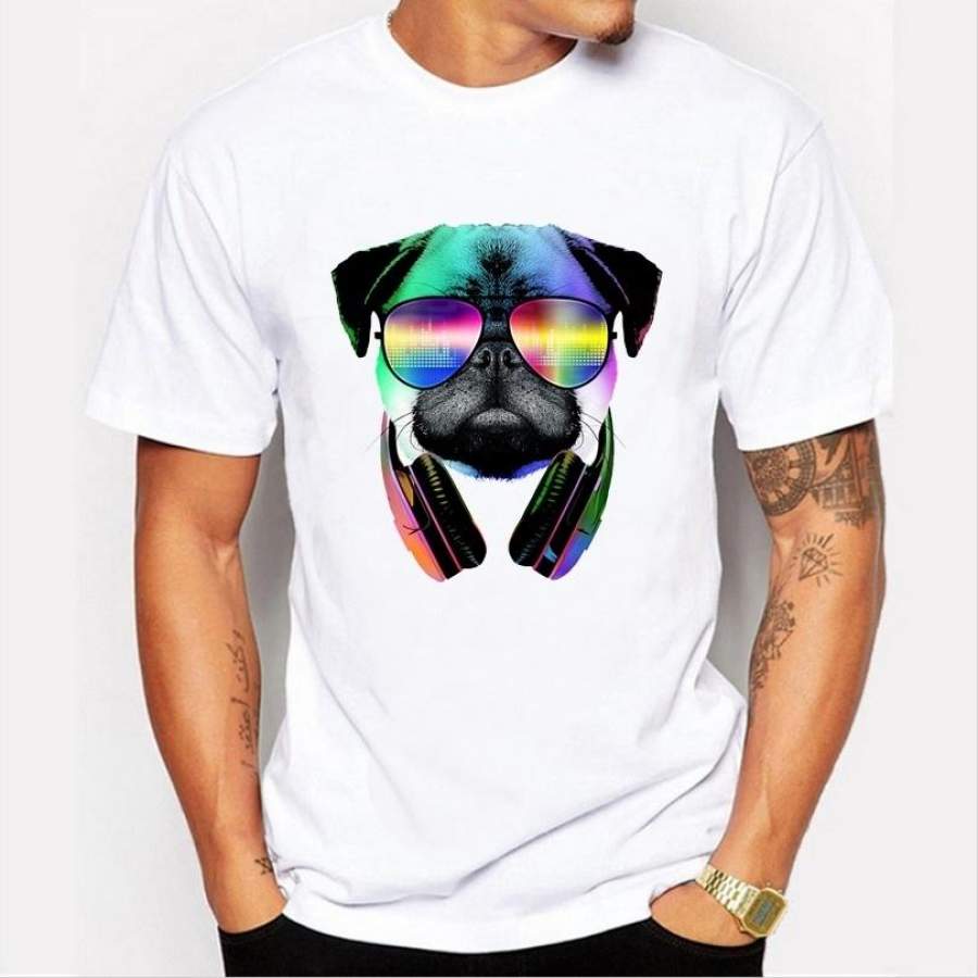 Men’S Fashion New Dj Puppy Pattern Printed Short-Sleeved Loose Round Neck White T-Shirt