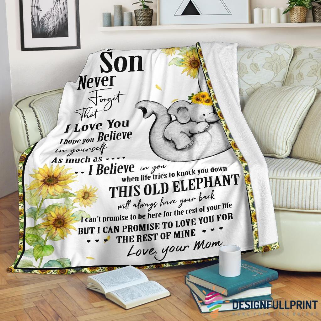 Gift For Elephant Lover Birthday Gift Idea For Mom Elephant Mom To Son Sunflower Premium Blanket