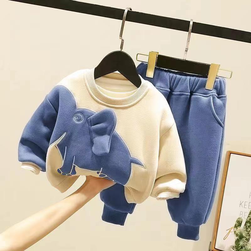 Boys Suit Winter Baby Cartoon Fleece Sweater 2022 Autumn And Winter Children’s Casual Children Thickening Two-piece Tide Neonata alx