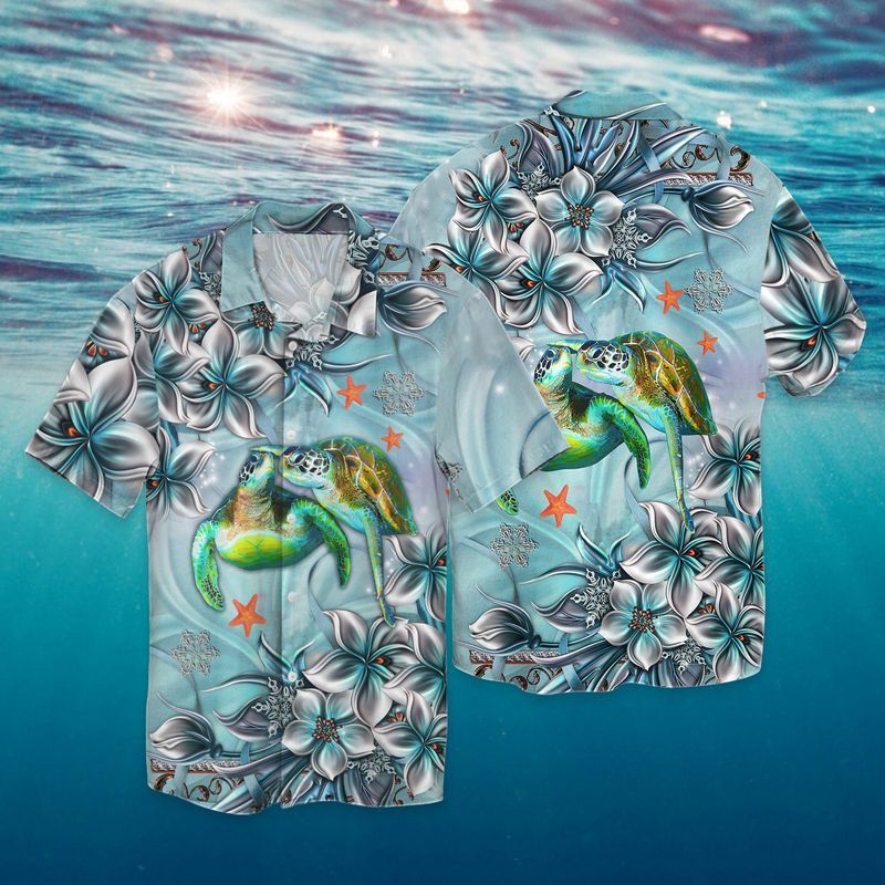 Green Sea Turtle Hibiscus Flower Full Print Hawaii Shirt Ha100839