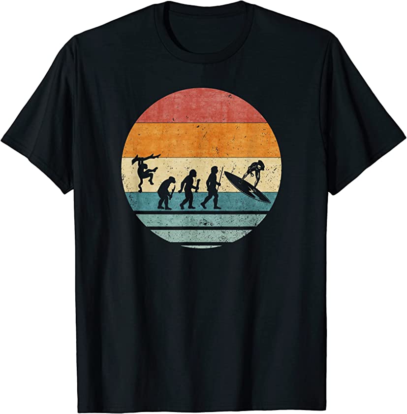 Vintage Retro Evolution Of Surfing Player Surfer Silhouette T-Shirt