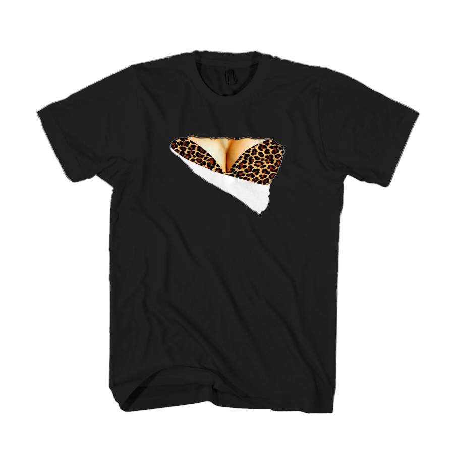 3d Funny Fake Naked Big Chest Bra Leopard Boob Cheetah Man’s T-Shirt