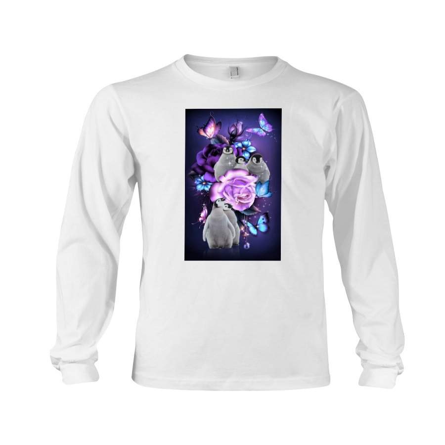 Penguin Magical Violet Flowers Unisex Long Sleeve