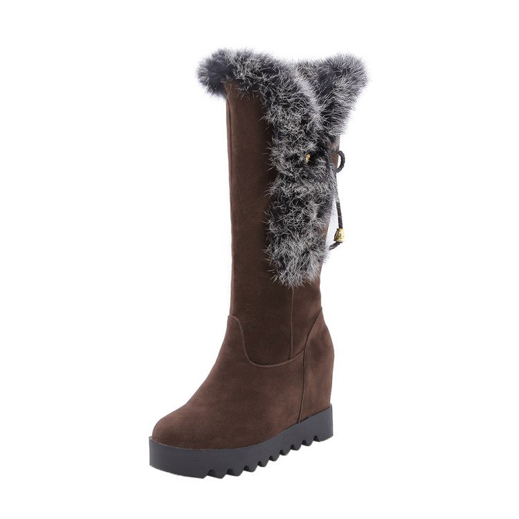 Rabbit Fur Wedges Snow Boots Women Shoes Winter 4281