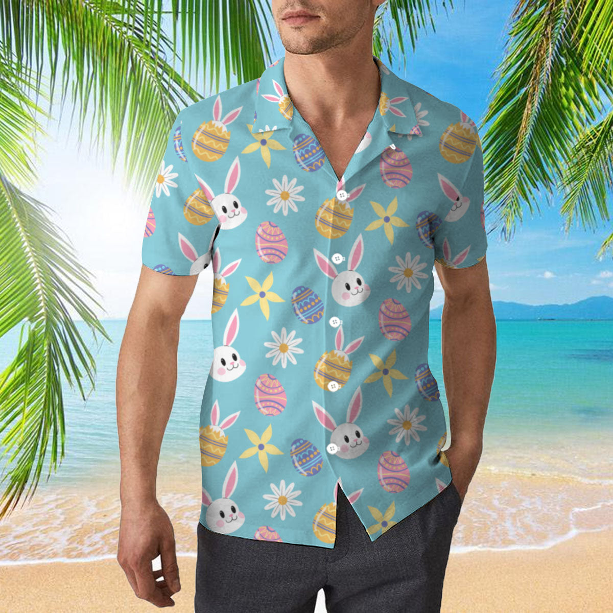 Beach Shirt Bunny Love Egg Happy Easter Day Hawaiian Shirt  | For Men & Women | Adult |  Hl2066