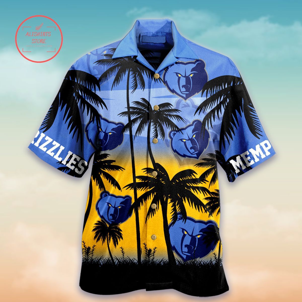 NBA Memphis Grizzlies Blue Yellow Palm Trees Hawaiian Shirt