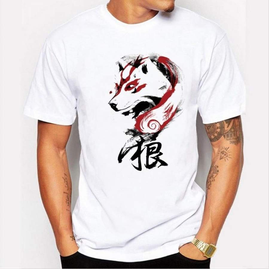 2017 Summer Fashion White T-Shirt Personality Print Cartoon Wolf Chinese T-Shirt Men’S