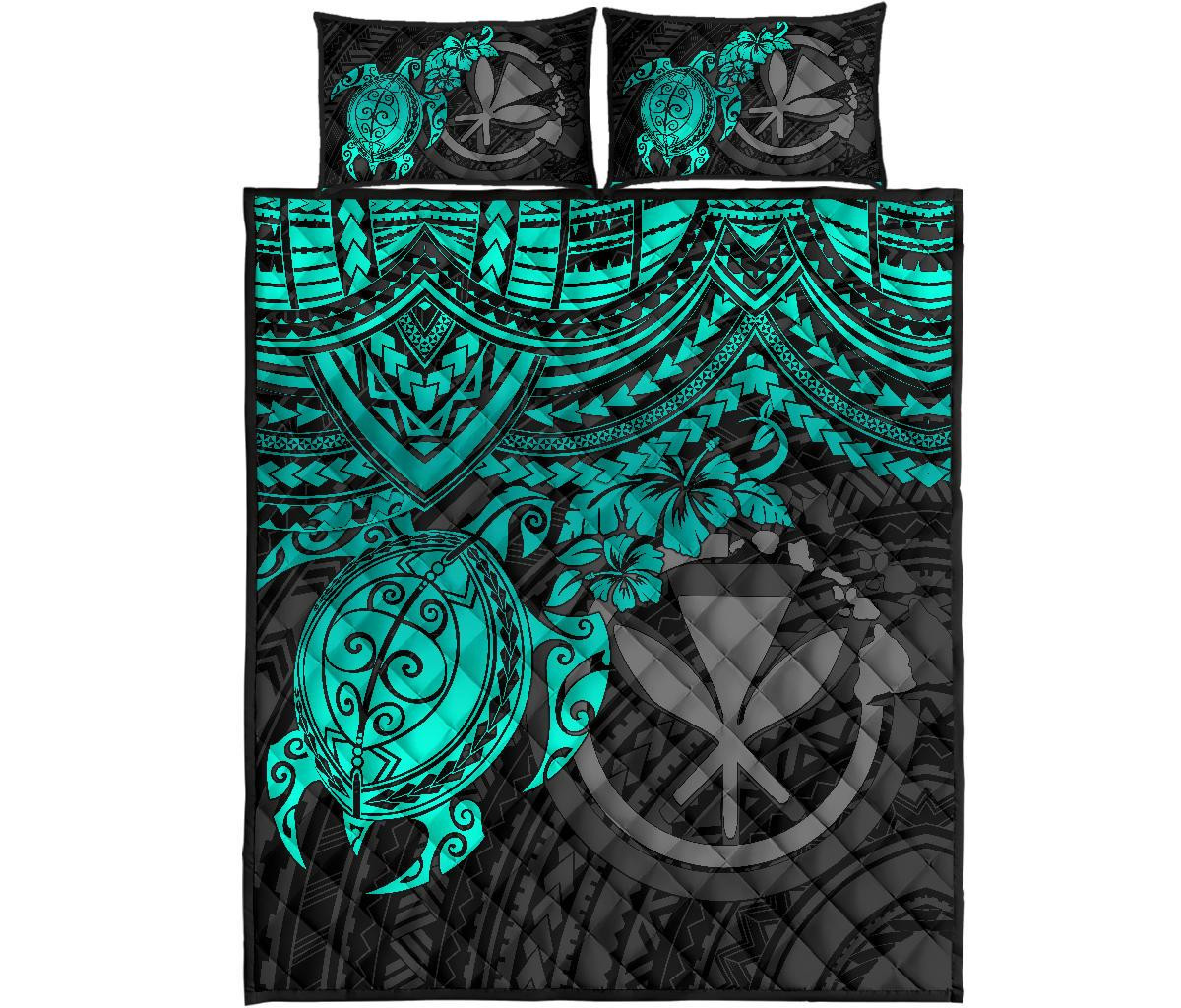 Alohawaii Home Set – Quilt Bed Set Polynesian Hawaii – Turquoise Turtle – Bn15