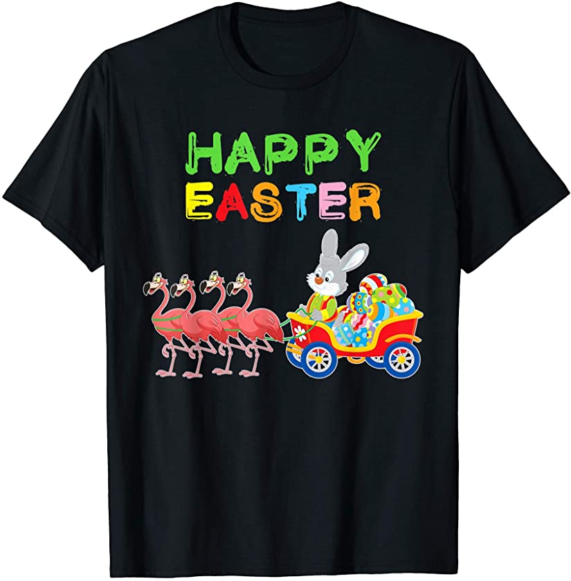 Bunny Rabbit Ride Flamingo Funny Kids Boys Girls Easter T-Shirt