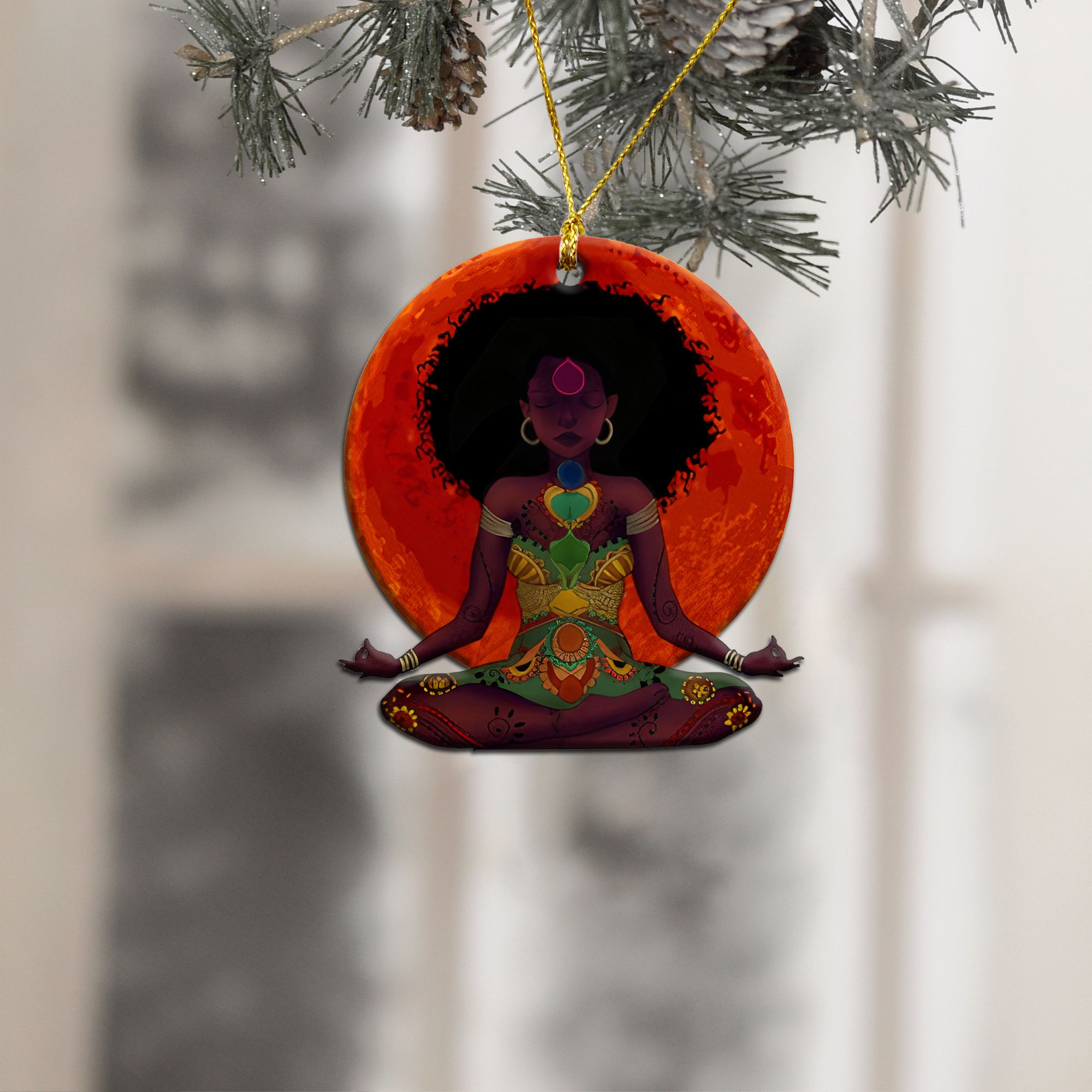 Yoga Black Girl African American Ornament