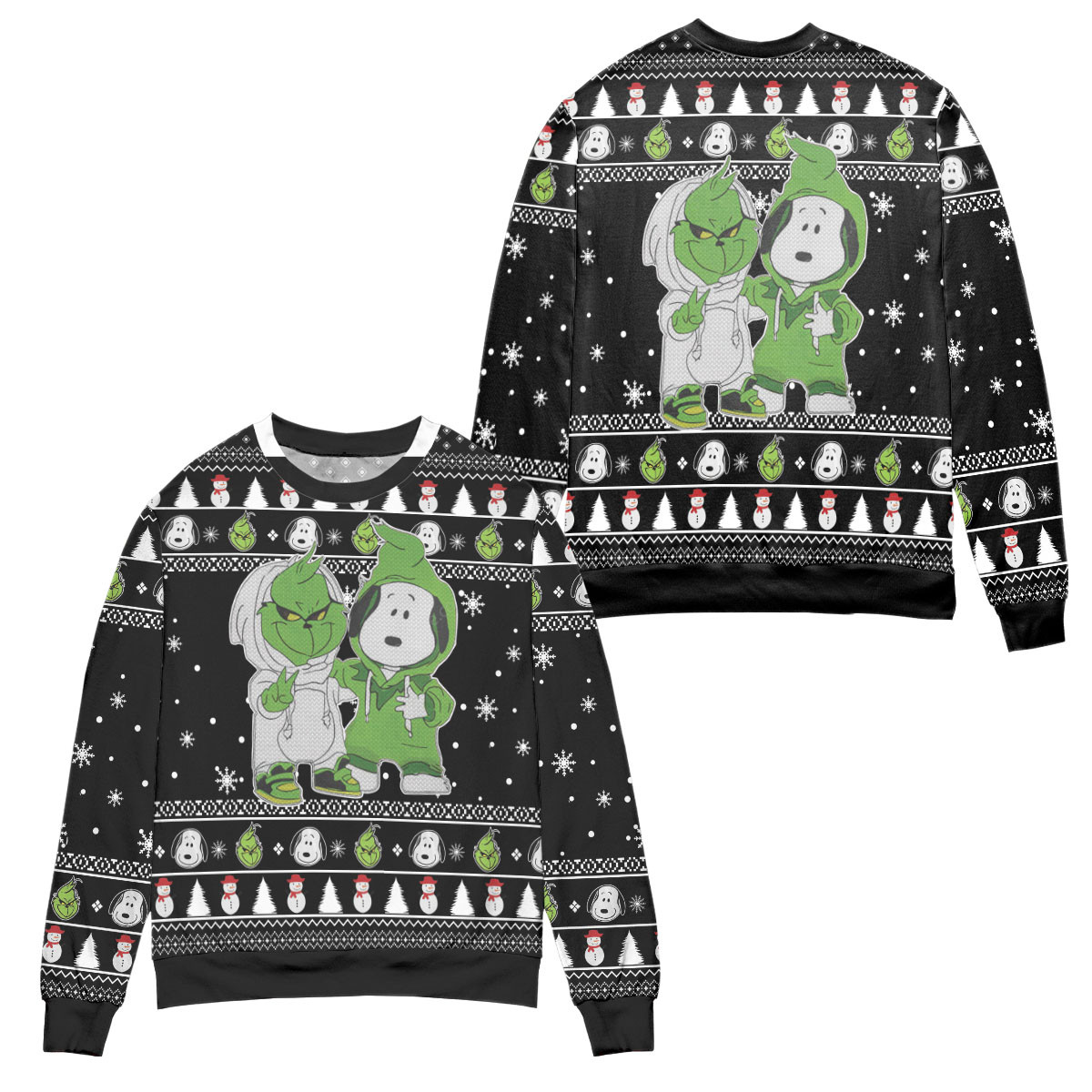 The Grinch And Snoopy Ugly Christmas Sweater – All Over Print 3D Sweater – Black