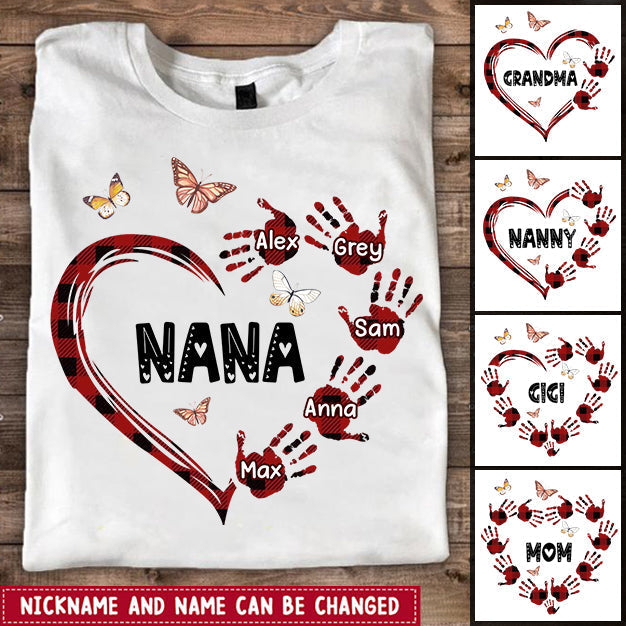 Grandma Mom Heart Hand Prints Custom Names Mother’S Day Best Gift Tshirt