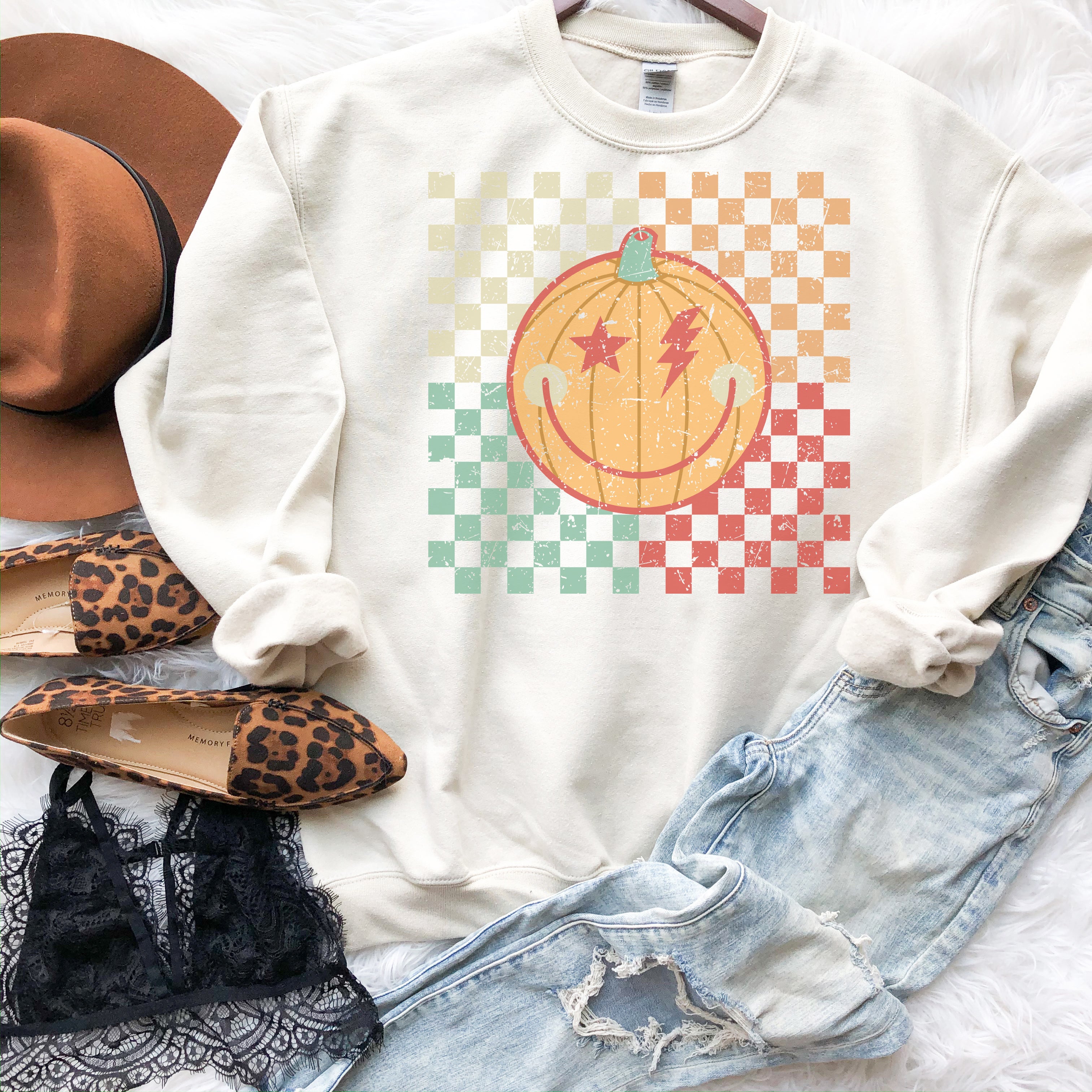 Halloween Pumpkin Checkered Sweatshirt