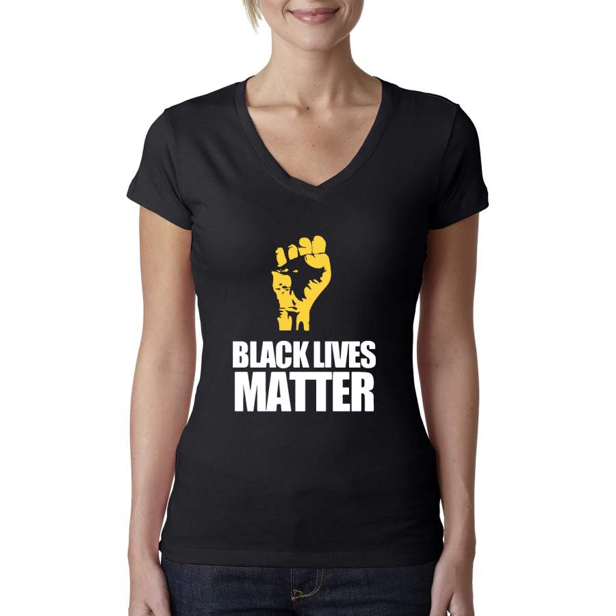 Black Lives Matter Freedom Power Fist Black Pride Womens Junior Fit V-Neck Tee