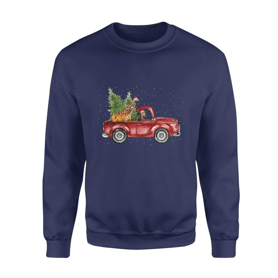 Giraffe Animal Hat Christmas Red Truck Christmas Tree Snowflakes Merry Christmas X-Mas Sweatshirt T shirt Christmas Gift Ideas