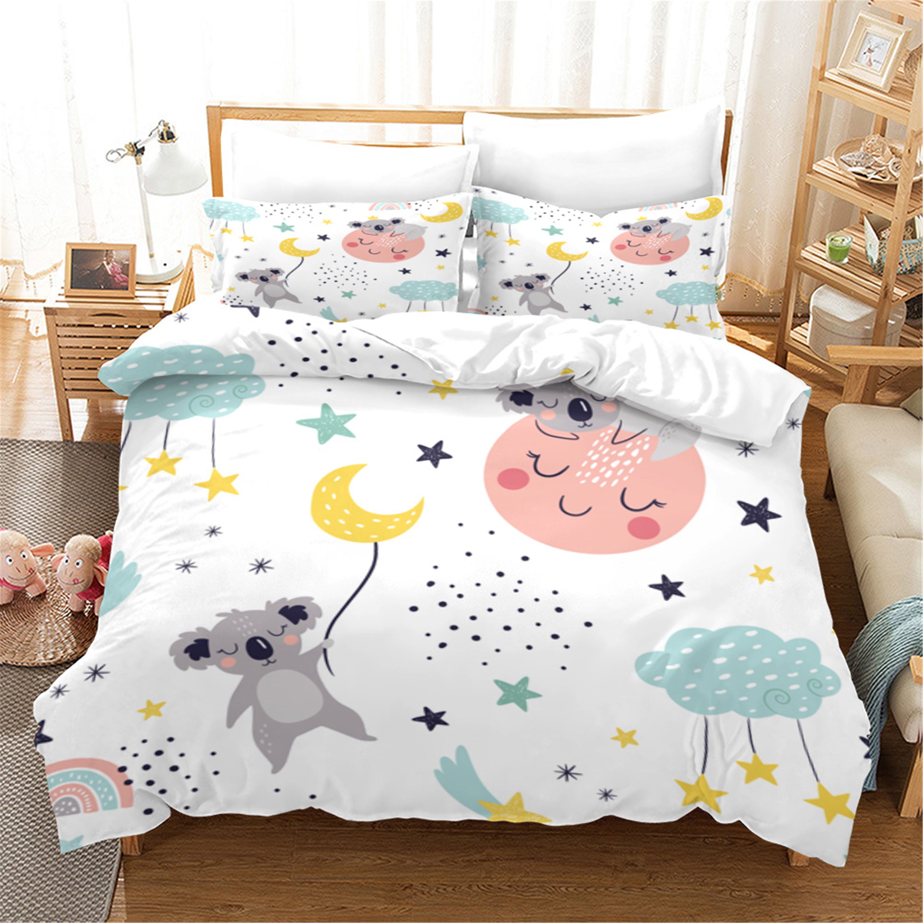 3D Cartoon Animal Koala Moon Star Quilt Cover Set Bedding Set Duvet Cover Pillowcases 6