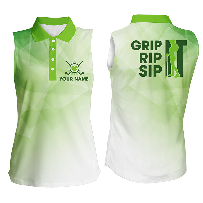 Funny Women Sleeveless Polo Shirt Grip It Rip It Sip It, Custom Womens Golf Polo Shirt