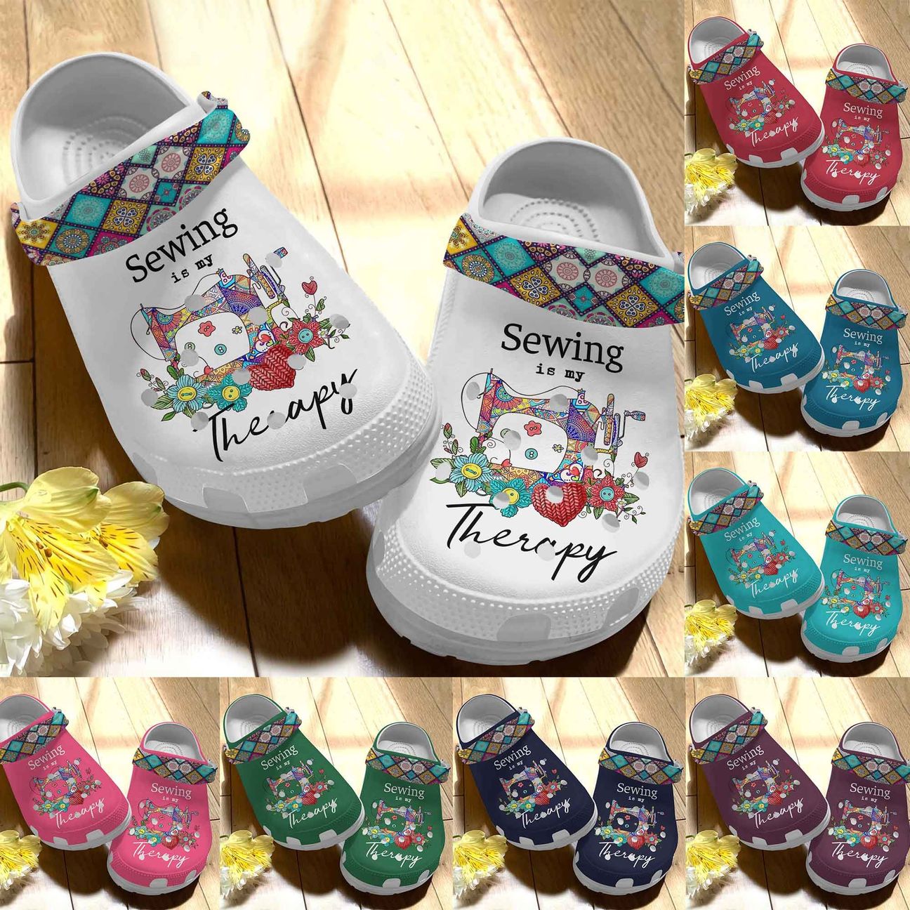 Sewing Personalize Clog, Custom Name, Text, Fashion Style For Women, Men, Kid, Print 3D Whitesole Sewing Is My Therapy 2