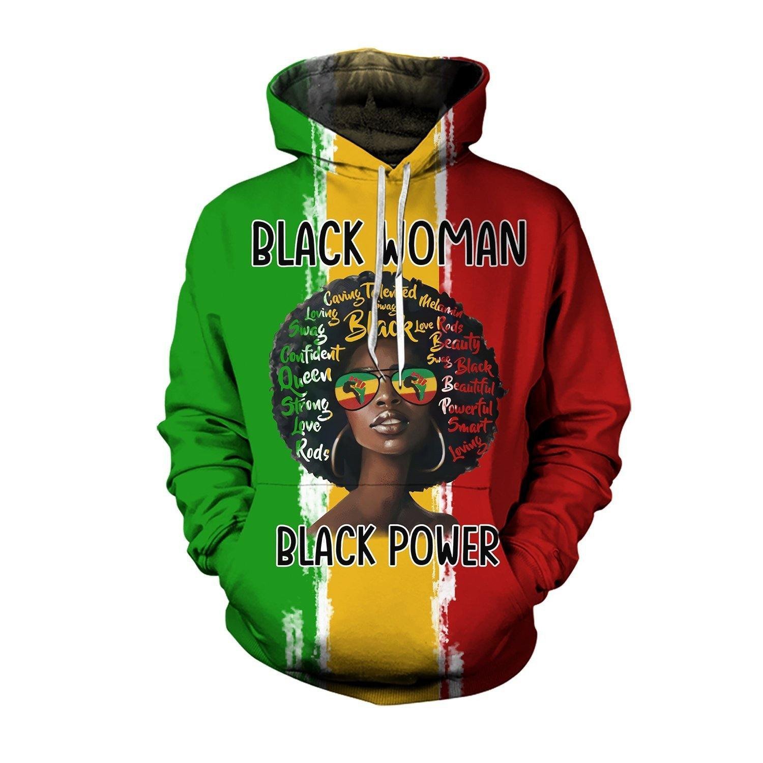 Black Women Black Power Allover Print Hoodie For Men And Women