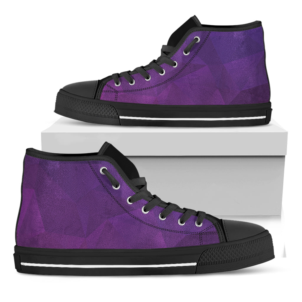 Violet Polygonal Geometric Print Black High Top Shoes