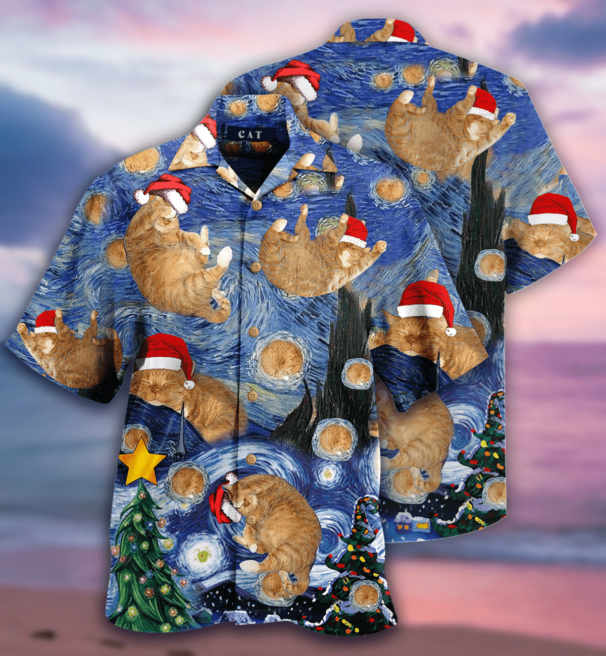 Find Hawaii Aloha Shirts Starry Cat Christmas Ha71548