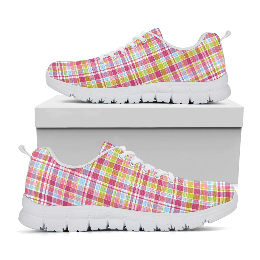 Cotton Candy Pastel Plaid Pattern Print White Sneakers