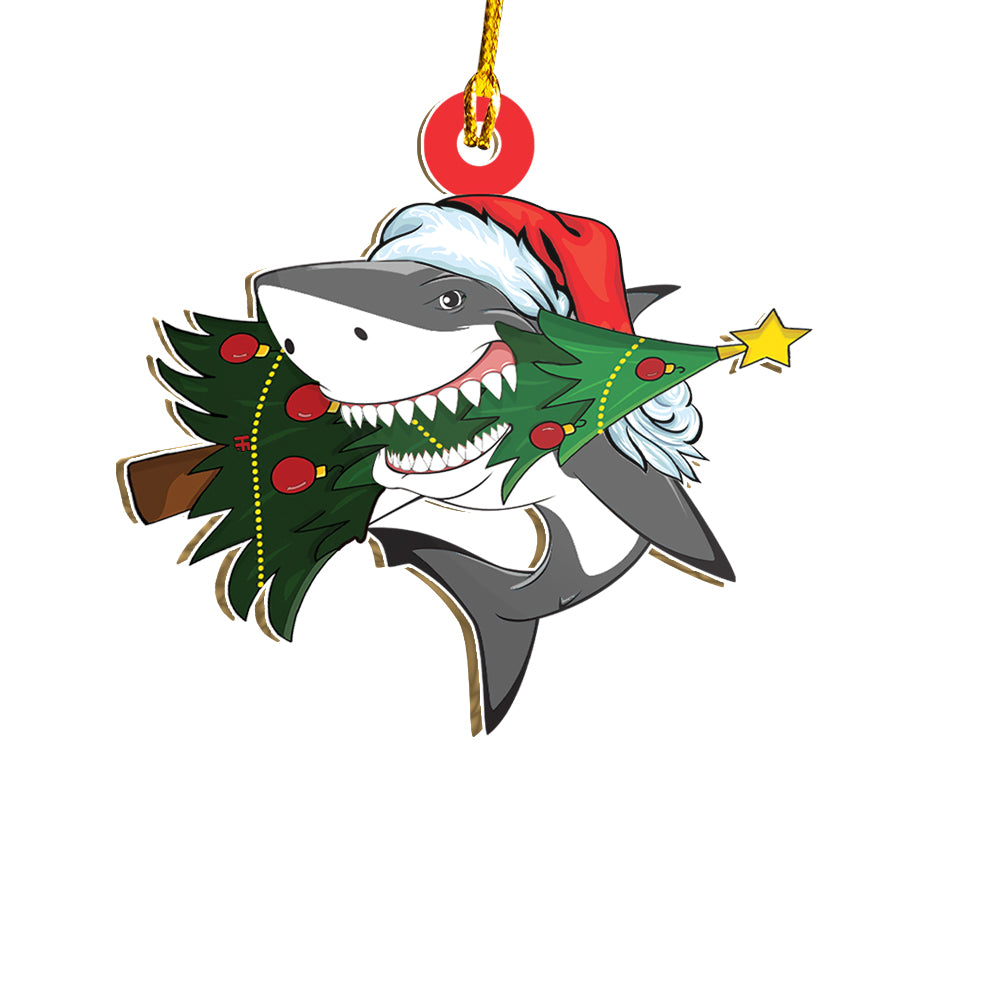 Shark Loves Christmas Tree Christmas Ornament, Funny Christmas Decorations, Christmas Gift For Shark Lover