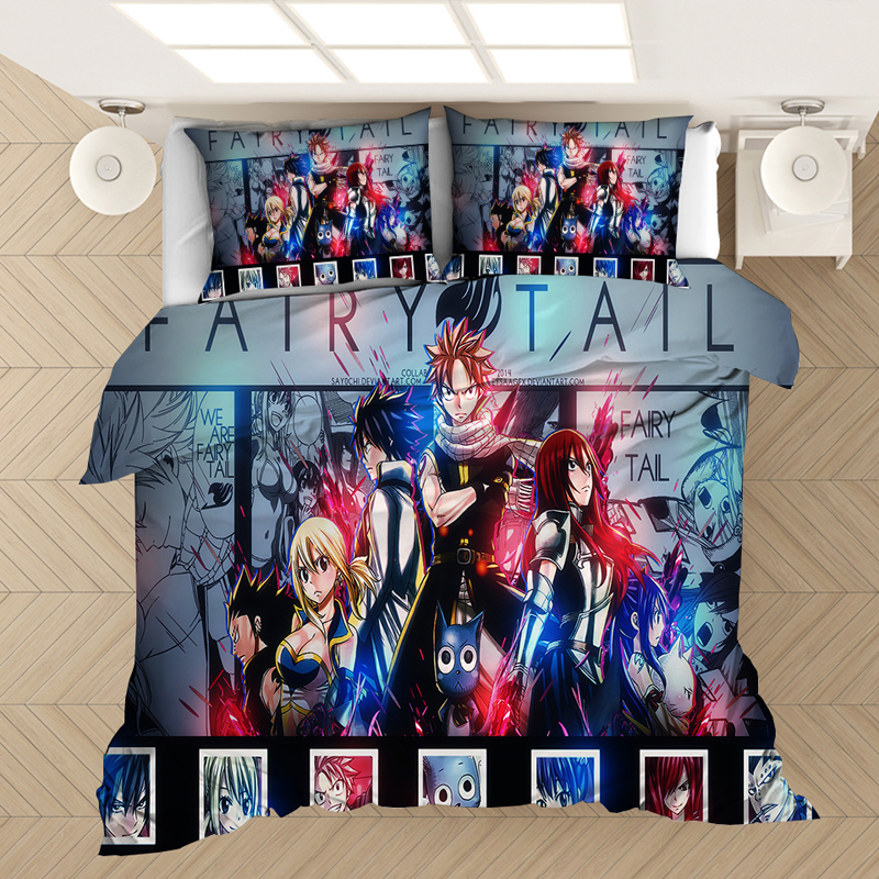 Fairy Tail Anime Bedding Set Duvet Covers Pillowcases Bed Set Cartoon Comforter Bedding Sets Bedclothes Bed (No Sheet) Animood Collections