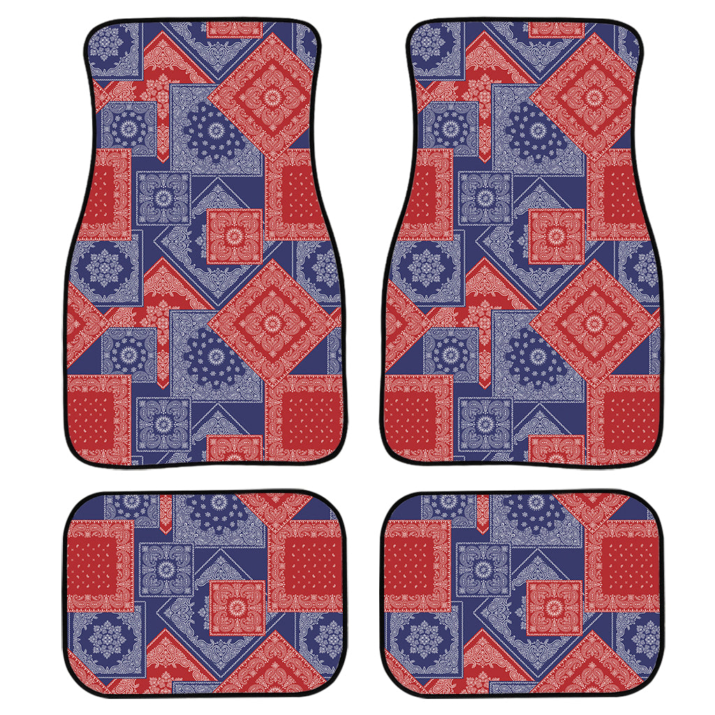 Bandanna Patchwork Pattern Print Front And Back Car Floor Mats, Front Car Mat