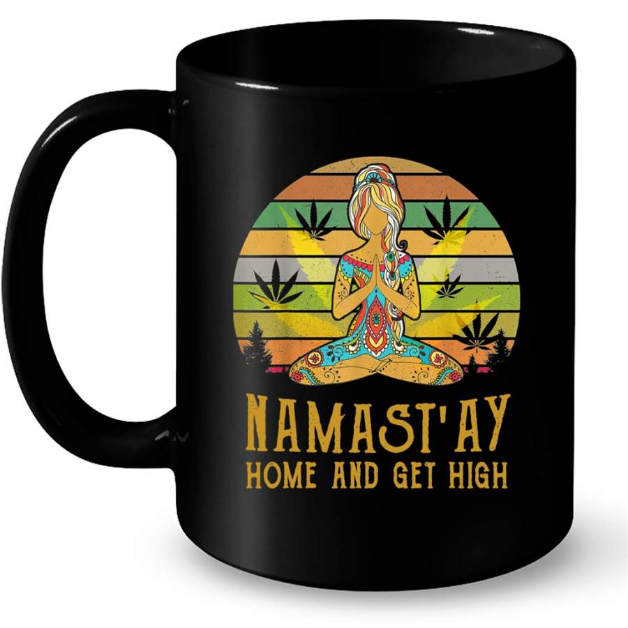 Vintage Namast’ay Home And Get High Yoga Girl – Full-Wrap Coffee Black Mug