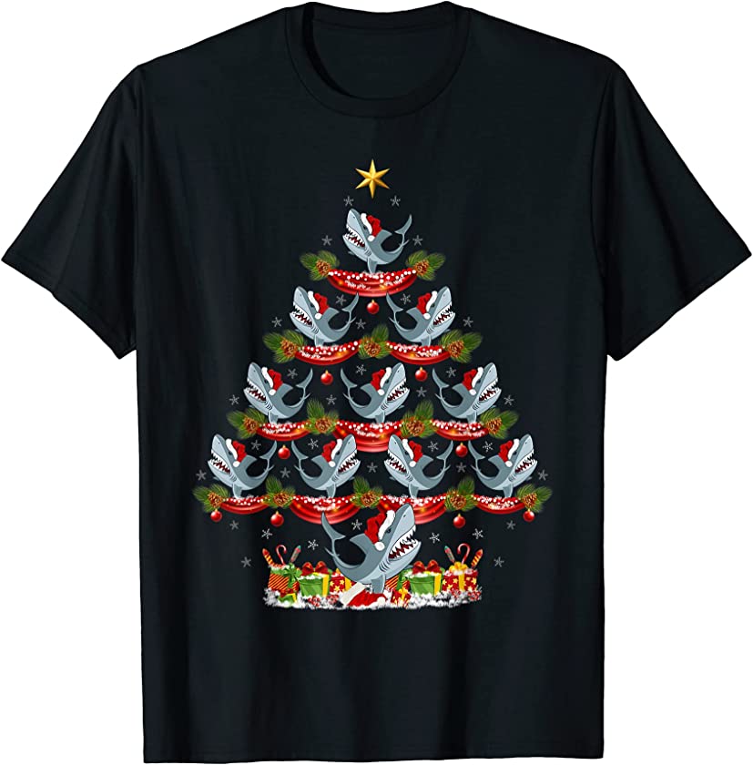 Xmas Holiday Santa Great White Shark Christmas Tree T-Shirt