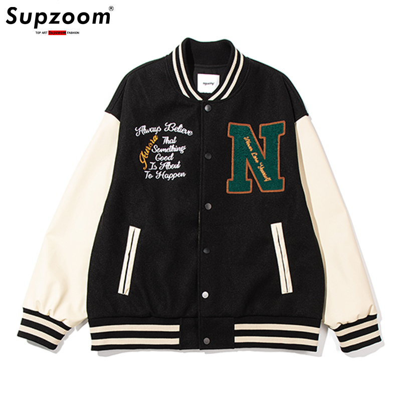 Supzoom 2022 New Arrival Rib Sleeve Embroidery Brand Clothing Bomber Jacket Men Baseball Men’s Loose Casual Bread Fashion Coat alx